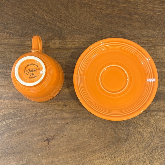 Tangerine Fiestaware teacup and saucer - Picture 3 of 6